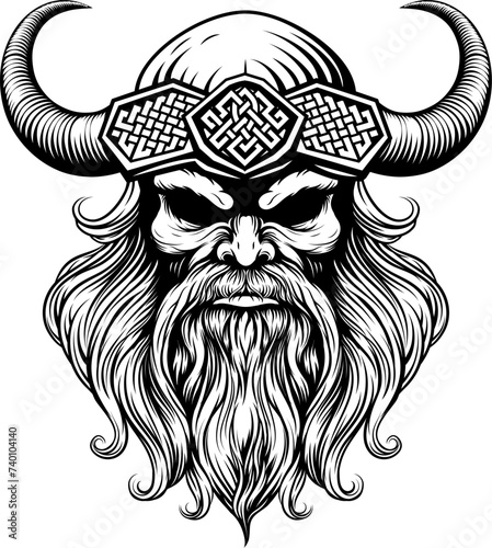 A Viking warrior or barbarian gladiator man mascot face looking strong wearing a helmet. In a retro vintage woodcut style.