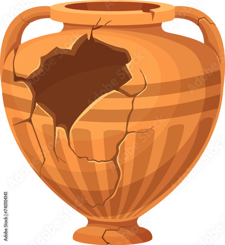 Ancient broken vase and pottery. Old ceramic cracked pot or jug. Isolated cartoon vector antique clay urn or jar, greece or roman amphora. Historical archeological vintage artefact for museum exhibit