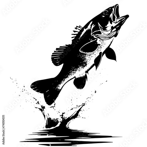 large bass fish in the mount jumping from the water