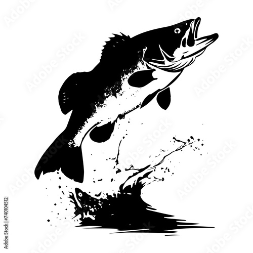 large bass fish in the mount jumping from the water