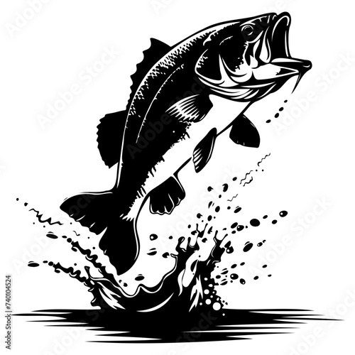 large bass fish in the mount jumping from the water