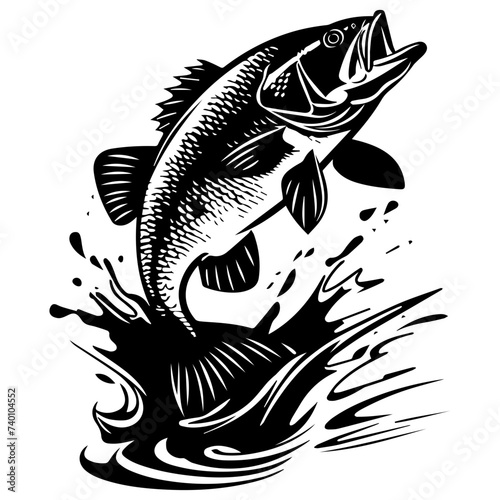 large bass fish in the mount jumping from the water