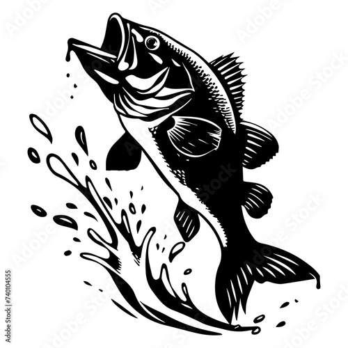 large bass fish in the mount jumping from the water