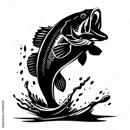 large bass fish in the mount jumping from the water