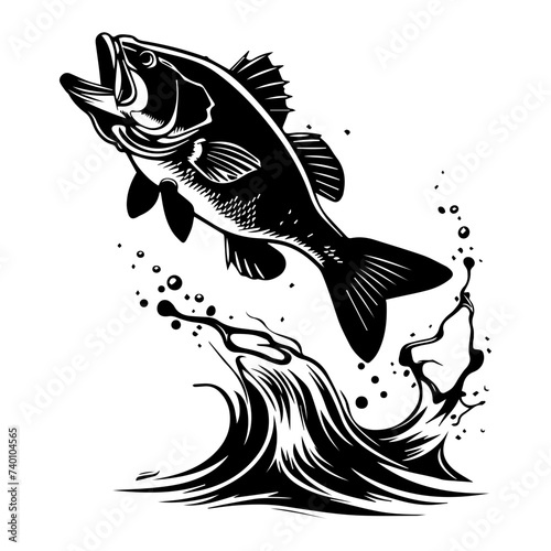large bass fish in the mount jumping from the water