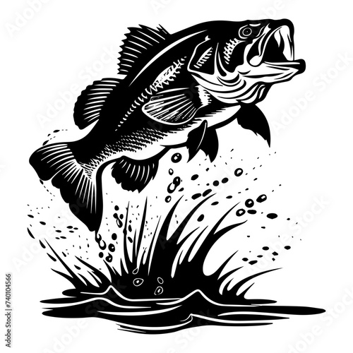 large bass fish in the mount jumping from the water