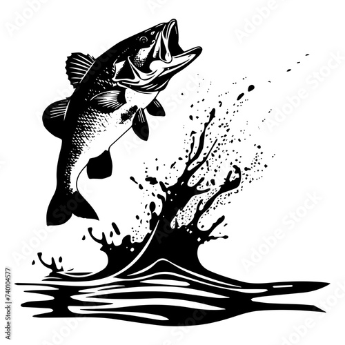 large bass fish in the mount jumping from the water