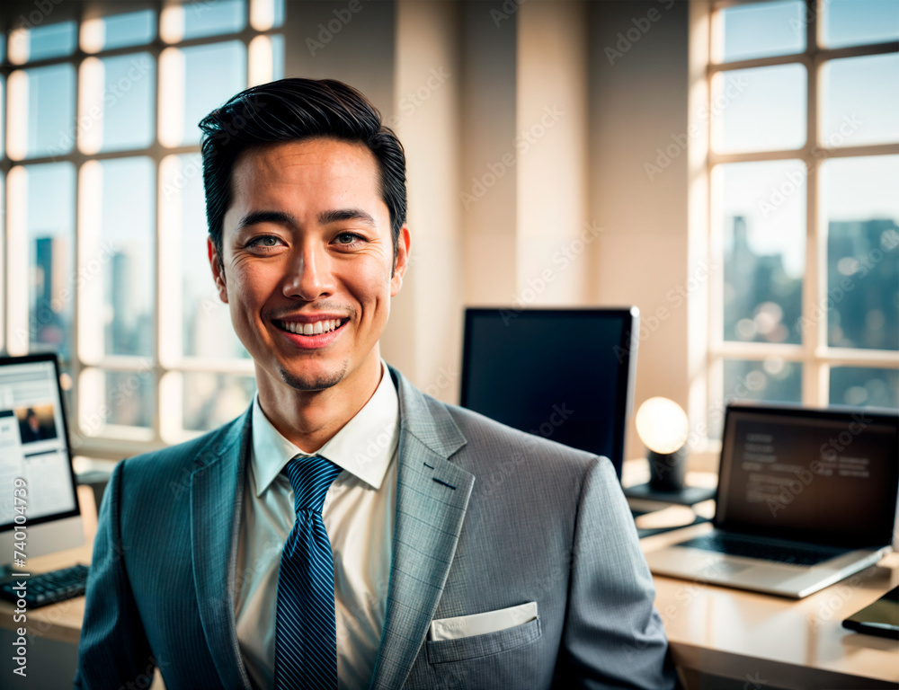 Hombre asiático de negocios vestido con traje gris Hombre asiático de negocios vestido con traje gris