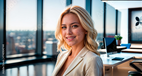 Beautiful blonde woman in office