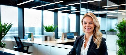 Beautiful blonde woman in office