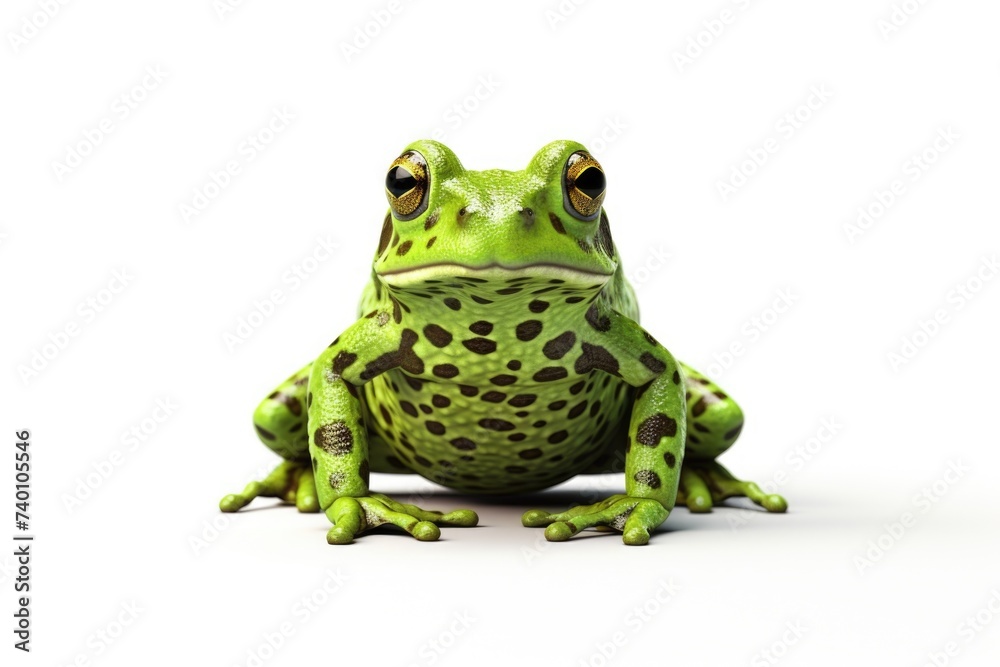 Obraz premium A green frog sitting on a white surface, suitable for various nature-themed projects