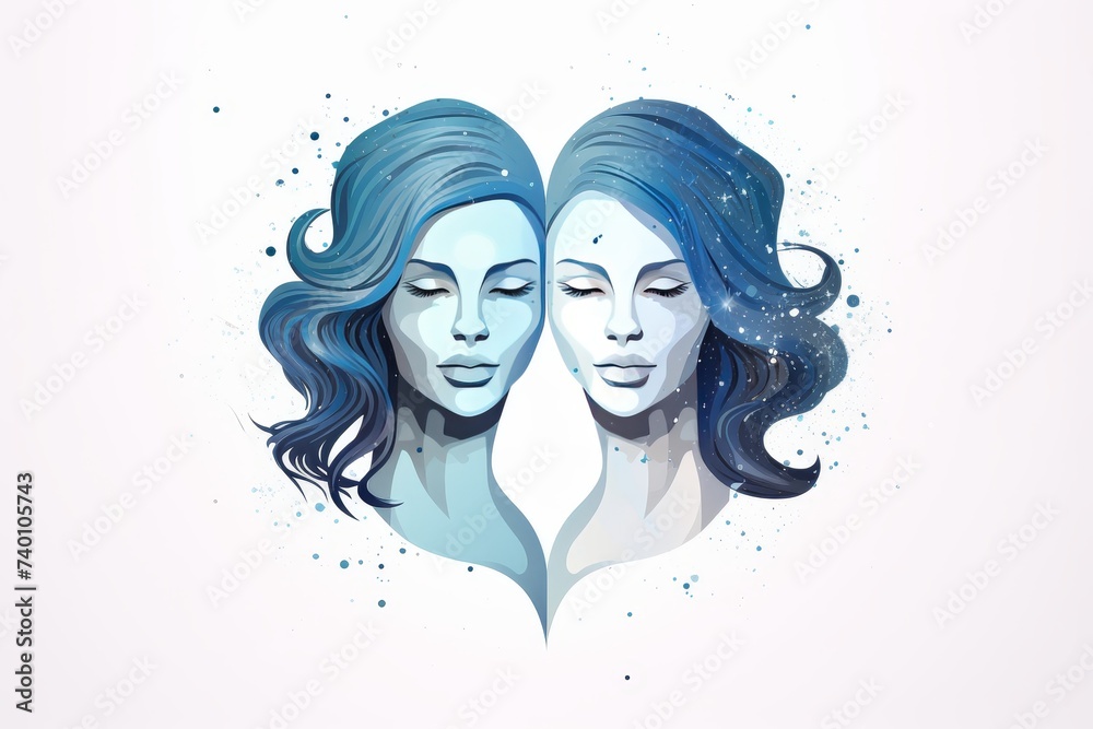 Vector illustration of zodiac sign gemini in blue color shining on white background Vector illustration of zodiac sign gemini in blue color shining on white background