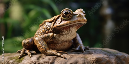 Close up of a frog sitting on a rock, suitable for nature themes