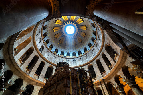 Interiors of the Church of the Holy Sepulcher in Jerusalem, Israel.