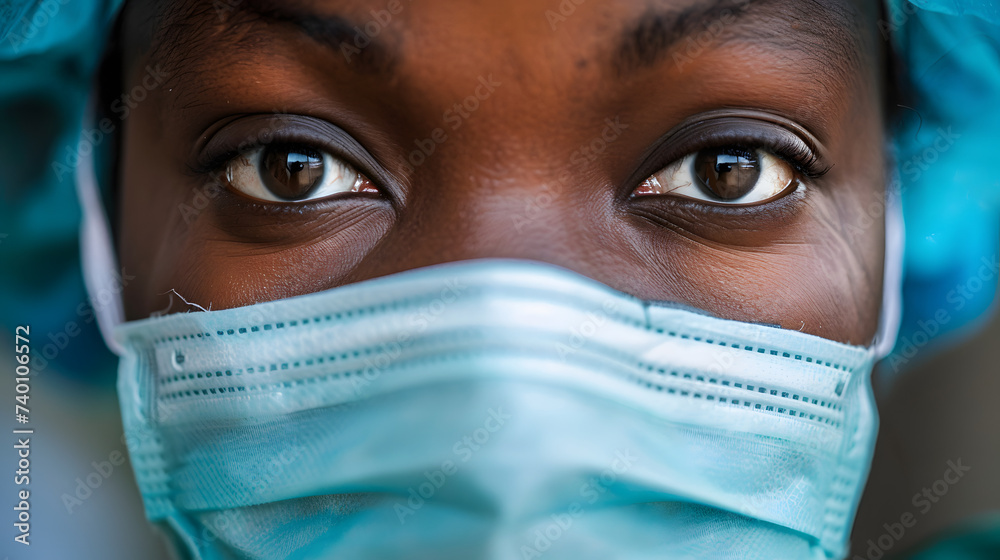 Young woman doctor in cap and face mask in surgery room interior Young woman doctor in cap and face mask in surgery room interior