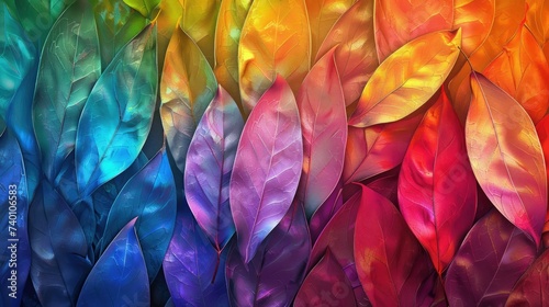 Vibrant 3D Rainbow Leaf Tapestry  A Digital Art Masterpiece