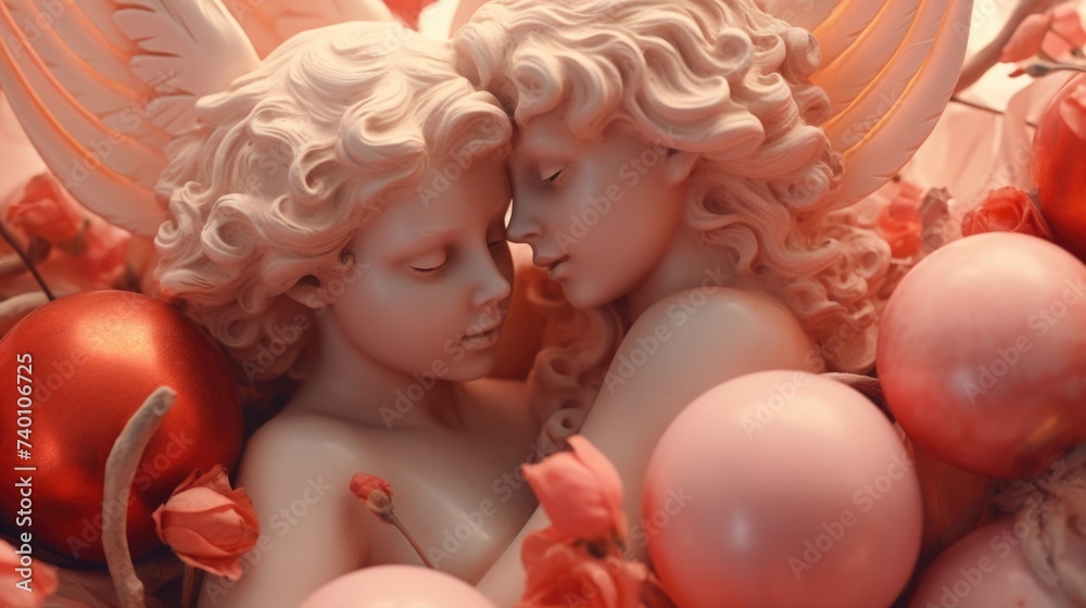 Detailed view of a statue featuring two angels. Suitable for religious or spiritual themes Detailed view of a statue featuring two angels. Suitable for religious or spiritual themes