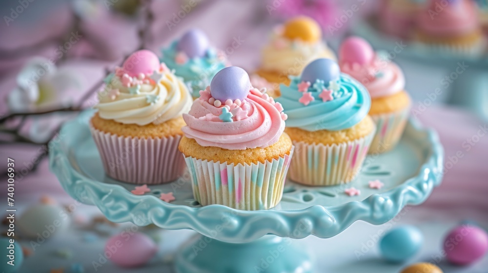 Easter-Themed Cupcakes with Pastel Icing