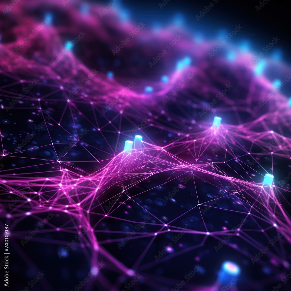 Cyber big data flow. Blockchain Pink data fields. Network line connect stream
