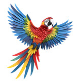 Paper Cut Style of colorful flying macaw on transparent background PNG.
