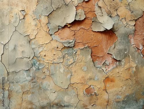 Vintage Grunge Wall Texture: Old, Rough, Cracked Surface with Weathered Paint and Concrete Pattern