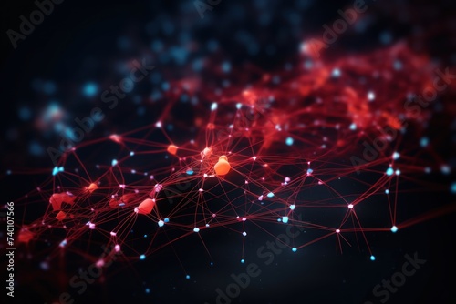 Cyber big data flow. Blockchain Red data fields. Network line connect stream © Lenhard