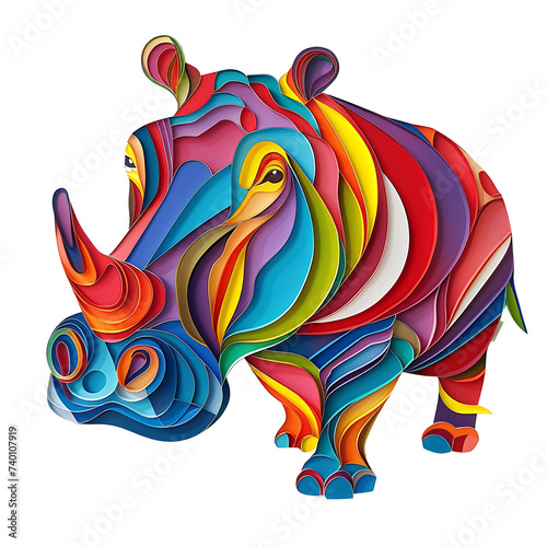 Paper Cut Style of colorful rhinoceros on transparent background PNG