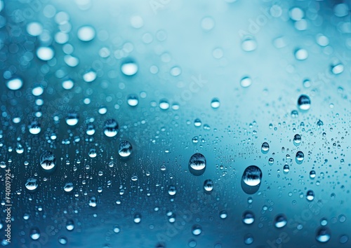 Captivating Close-Up: Water Droplets Adorn Window Pane in Blue Hue