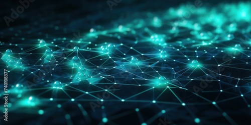 Cyber big data flow. Blockchain Teal data fields. Network line connect stream
