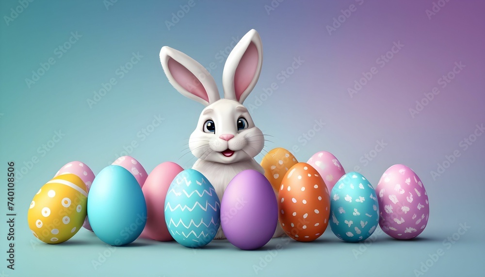 easter bunny with easter eggs on isolated background created with generative AI	
