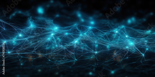 Cyber big data flow. Blockchain Turquoise data fields. Network line connect stream © Lenhard
