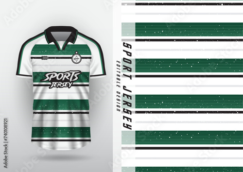 Jersey design for outdoor sports, jersey, football, futsal, running, racing, exercise, classic horizontal stripe pattern, green and white.
