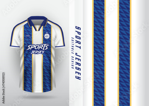 Jersey design for outdoor sports, jersey, football, futsal, running, racing, exercise, classic vertical stripes pattern, blue and white.