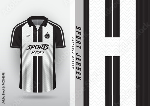 Jersey design for outdoor sports, jersey, football, futsal, running, racing, exercise, classic vertical stripes pattern, black and white.