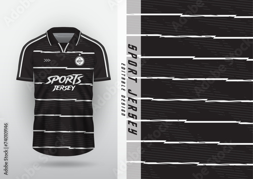 Jersey design for outdoor sports, jersey, football, futsal, running, racing, exercise, classic horizontal stripe pattern, black and white.