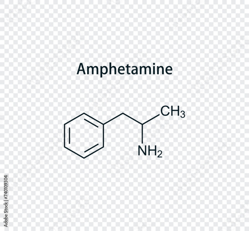 Chemical structure of amphetamine. Vector illustration isolated on transparent background.