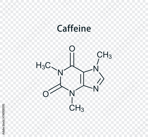 Chemical structure of caffeine. Vector illustration isolated on transparent background.