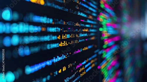 Vivid computer code is displayed on a dark screen, reflecting the complexity and beauty of programming in the digital age.