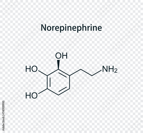 Chemical structure of norepinephrine. Vector illustration isolated on transparent background.
