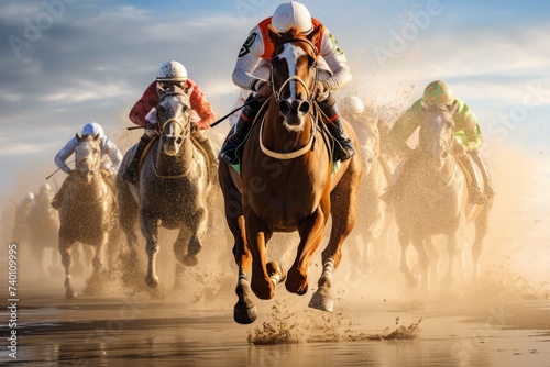 Frontal photo of a horse race on the beach © Eomer2010