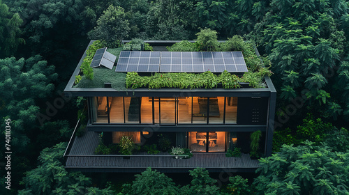 Instalación de paneles solares en tejado de una vivienda unifamiliar.