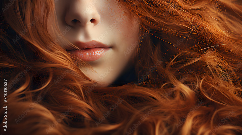 Naklejka premium Undulating waves of redheaded woman. Red hair gleam and vitality, Generative AI