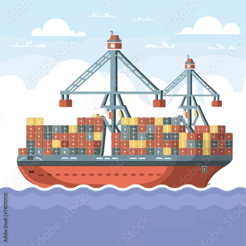2d vector illustration colorful Land and sea transport techniques, methods and technological tools for transporting and shipping goods and products and logistic 

