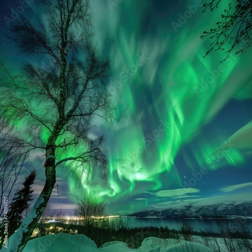 Night sky with Northern lights, aurora, winds © Hristo Shanov