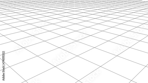 Abstract perspective background. 3D wireframe vector mesh on white background.