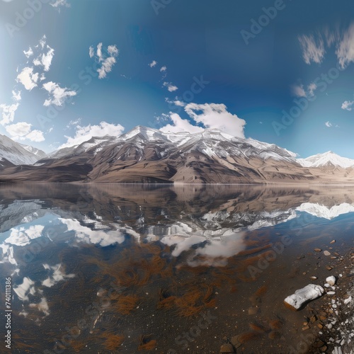 Majestic view of snow mountains peaks reflecting in lake © Visualmedia
