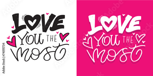 Hand drawn Valentines Day lettering Celebration poster, card, postcard, invitation, banner. Romantic quote vector lettering typography. Holiday calligraphy with hearts. 100% vector file