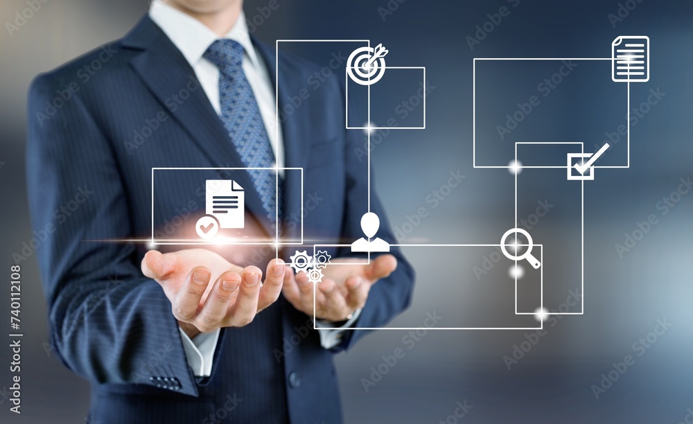 Human resource recruitment, businessman with icons Human resource recruitment, businessman with icons