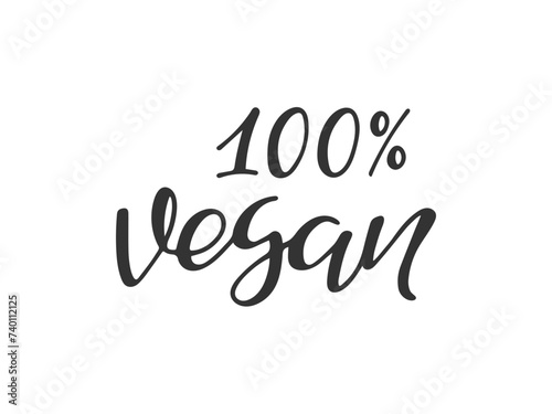 100 vegan handwritten lettering. Black and white vector illustration. Vegetarian nutrition  healthy food  fresh natural product concept. Design element for typography print