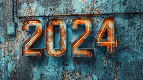 2024 Number. New Year, Celebrate, Banner, Text, Decoration, Coming, Success, Target, Goal 